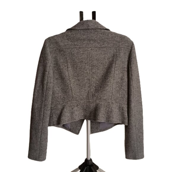 Ann Taylor Wool Blend Gray Textured Cropped Asymmetrical Jacket Women’s Size M - Picture 3 of 15
